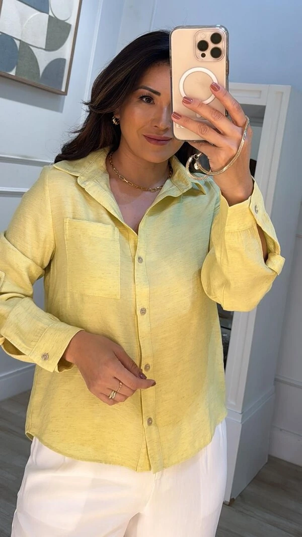 Camisa Mesclada Bolso Único Aysha Martingalê Nos Punhos