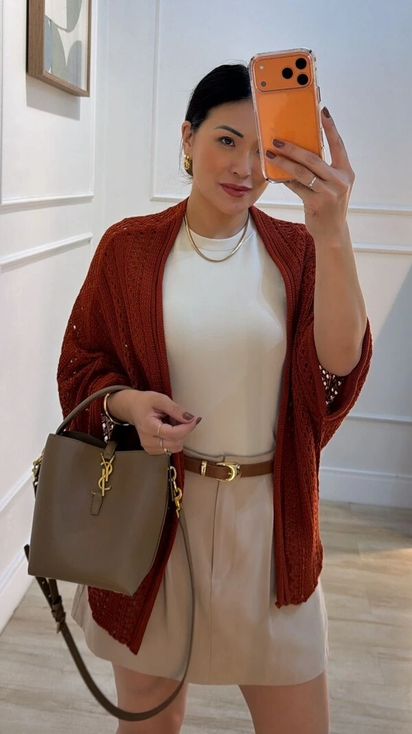 PRÉ-VENDA DATA ESTIMADA DE ENVIO DIA 24/04 Kimono Tricot Vazado Fabi Mangas 3/4