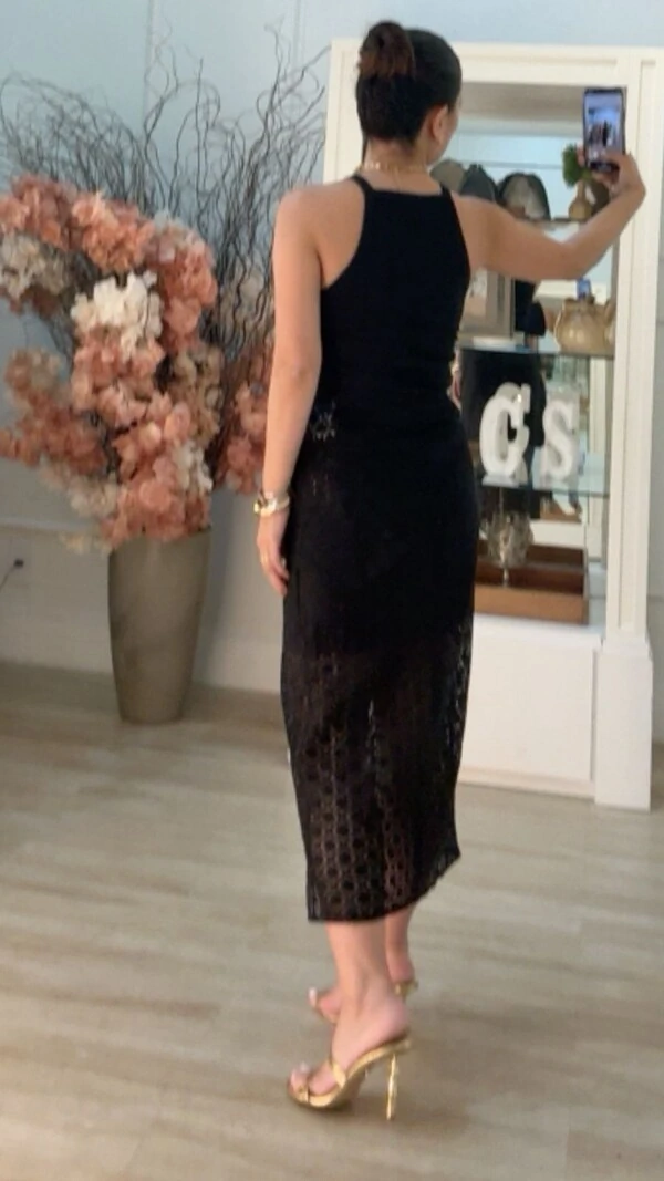 Saia Midi Rendada Fenda Frontal Ingrid Detalhe Lenço Com Amarração