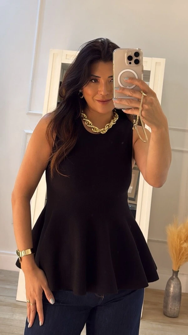 Blusa Regata Alongada Tricot Peplum Jamile