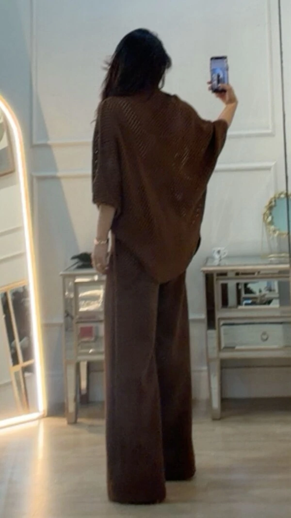 Kimono Tricot Vazado Ashley Mangas 3/4 Punhos Canelados