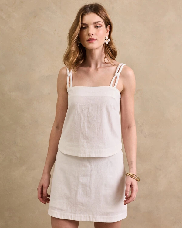 Blusa Regata Alças Duplas Corda Detalhado Caroline Fendas Laterais