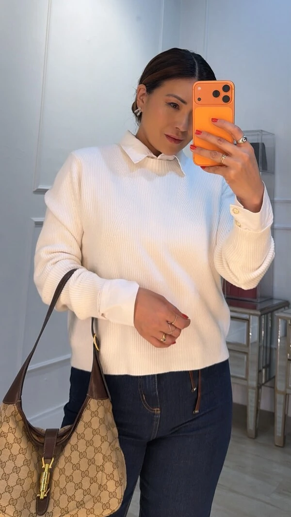 Blusa Tricot Canelado Olga Detalhe De Entremeios Nas Mangas