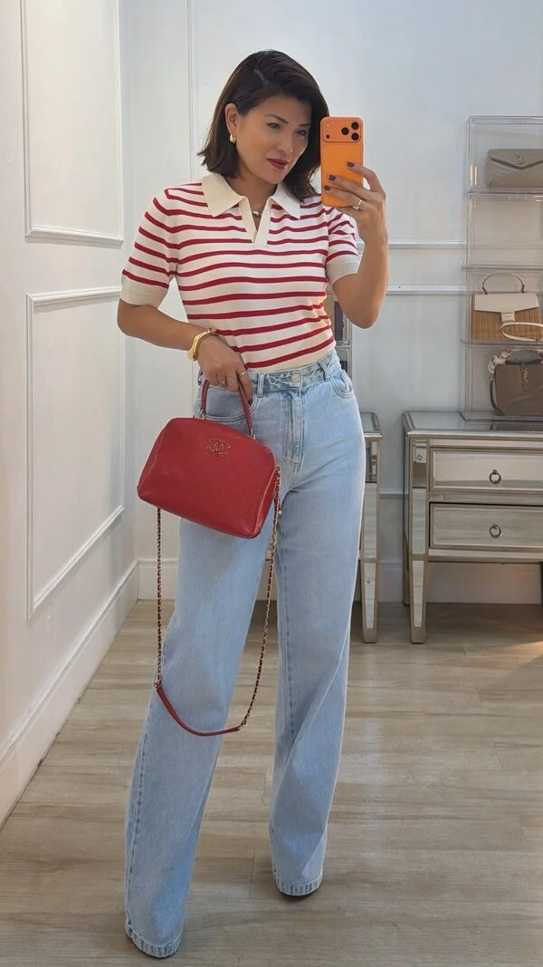 Blusa Polo Tricot Listrada Marcela Mangas Curtas