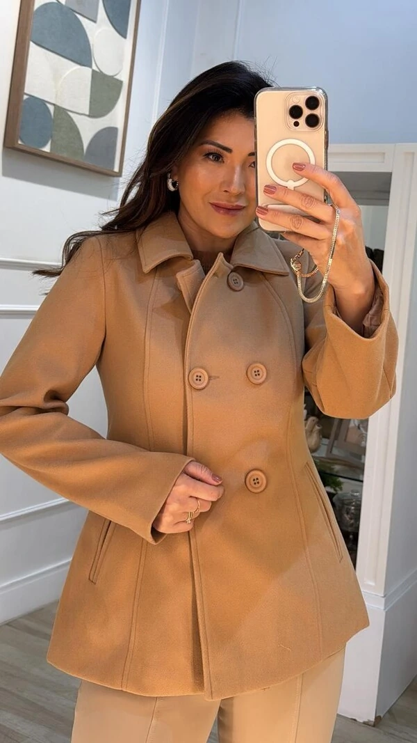 Casaco Lã Batida Samira Botões Duplos E Bolsos Faca