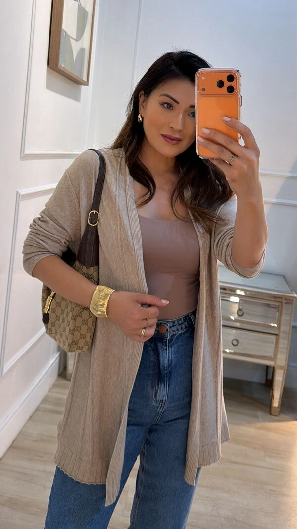 Cardigan Tricot Fabiola Nervuras Frontal Em Relevo