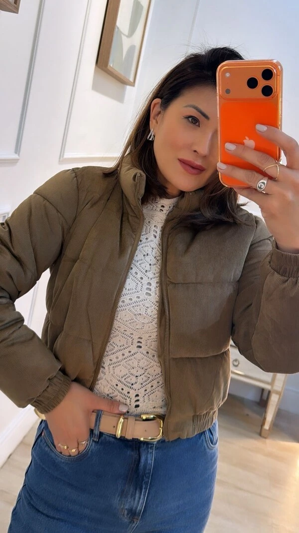 Jaqueta Bomber Veludo Cotelê Rebeca Pespontos Na Horizontal