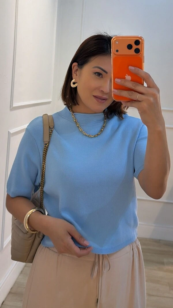 Blusa Tricot Gola Alta Simone Mangas 3/4