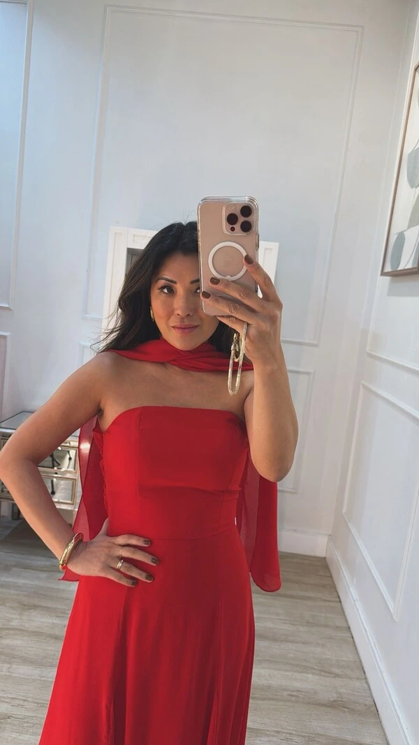 Vestido Midi Chiffon Tomara Que Caia Gisele Detalhe Lateral