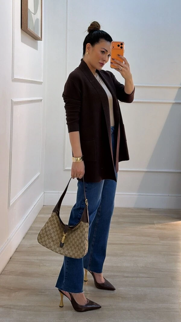 Cardigan Tricot Melina Detalhe Canelado E Bolsos Quadrados