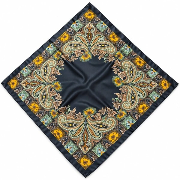 Lenço Acetinado Estampa Floral E Paisley