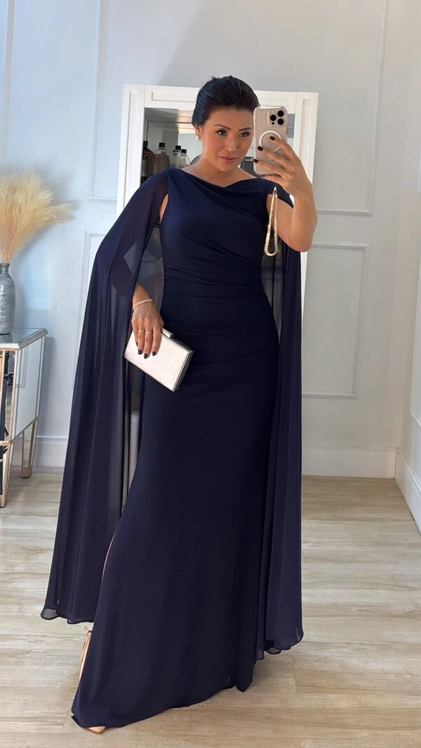 Vestido Longo Detalhe Drapeado Fernanda Fenda Lateral