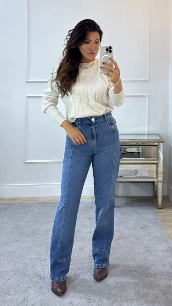 Blusa Tricot Jacky Trançados E Mangas Longas Princesa