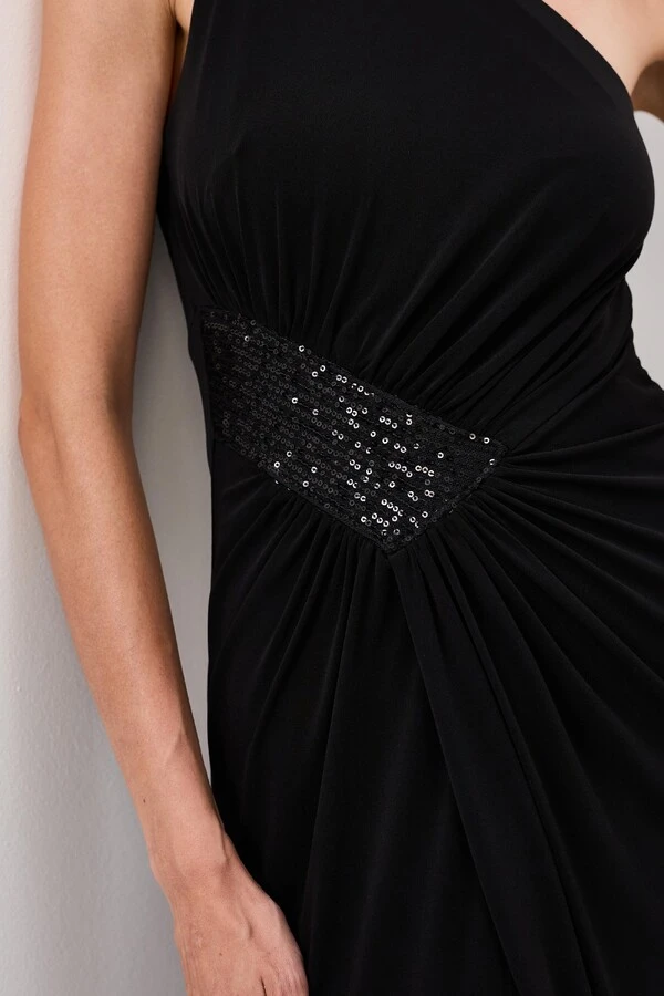 Vestido Longo Detalhe Em Paetê Catarina Fenda Frontal