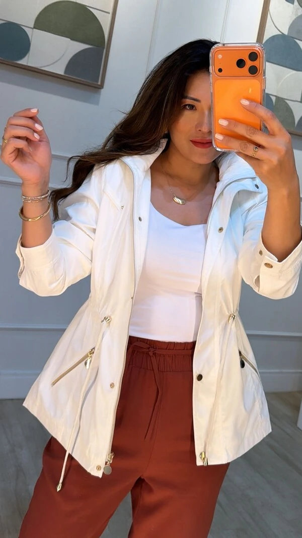 Parka Com Puxadores Reguláveis Na Cintura Luna Botões Dourados