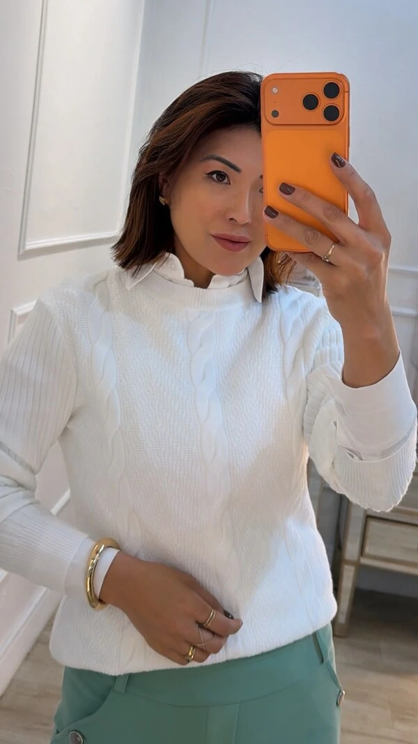 Blusa Tricot Texturas Na Diagonal Alana Trançados Triplos