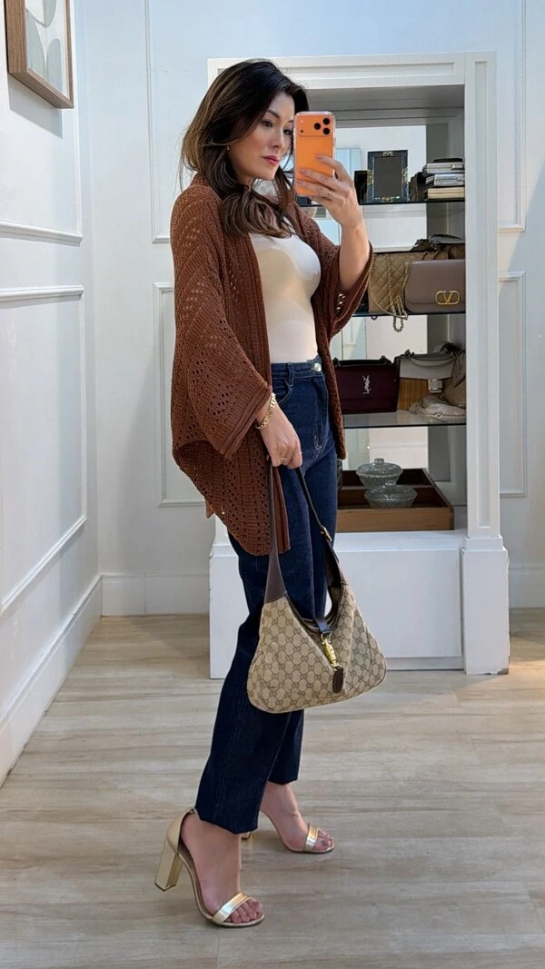 Kimono Tricot Vazado Fabi Mangas 3/4