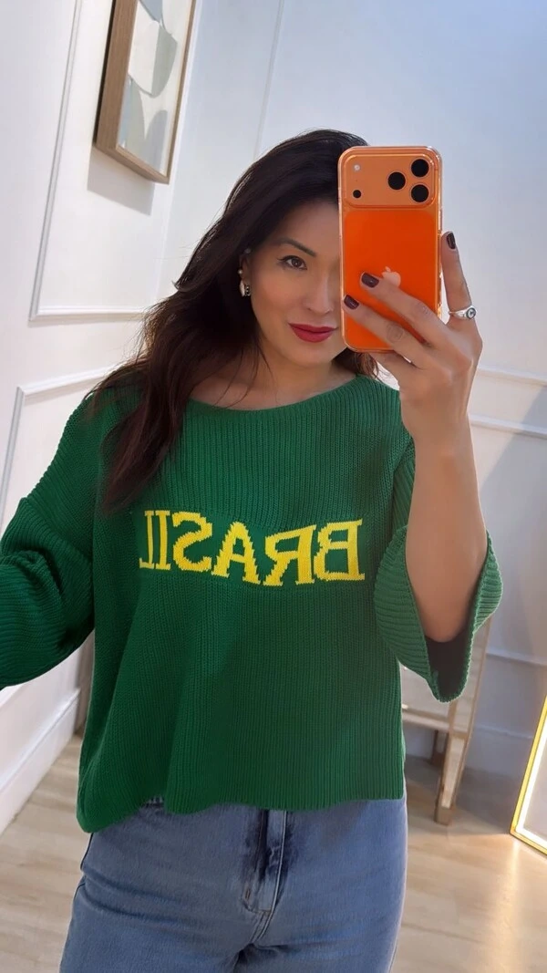 Blusa Ampla De Tricot Brasil Erika Mangas 7/8
