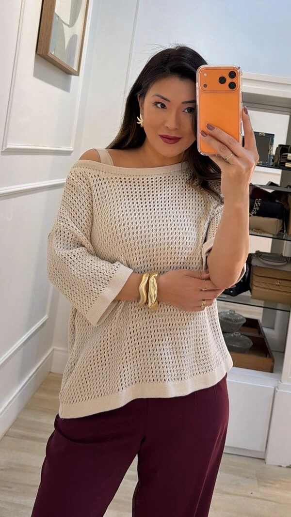 Blusa Ticot Vazado Ampla Catherine Mangas 3/4