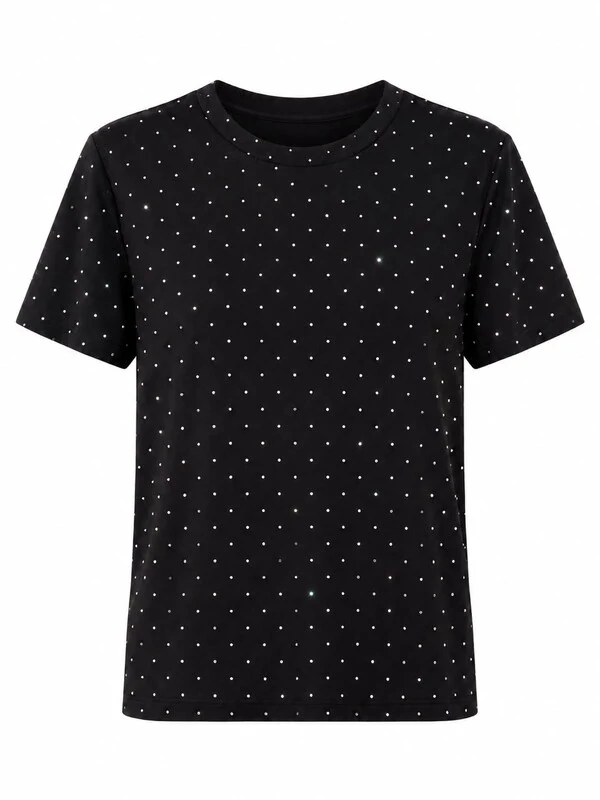 Camiseta De Malha Shine Com Strass Hotfix