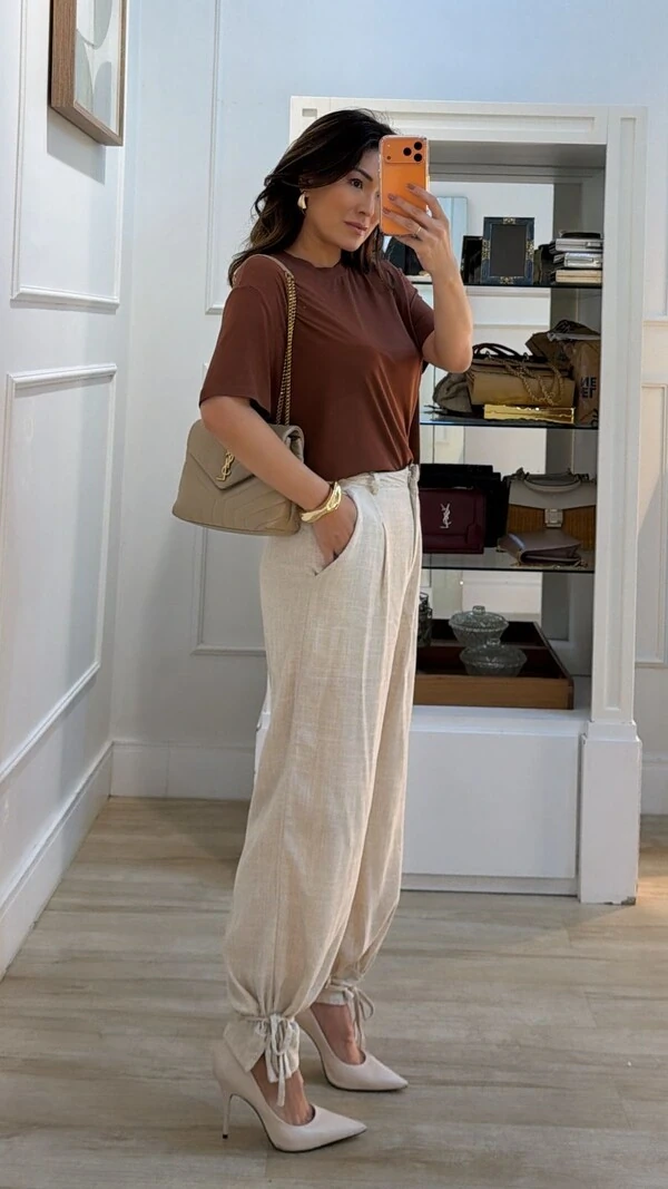 Blusa Malha Ampla Gola Careca Anny Mangas 3/4