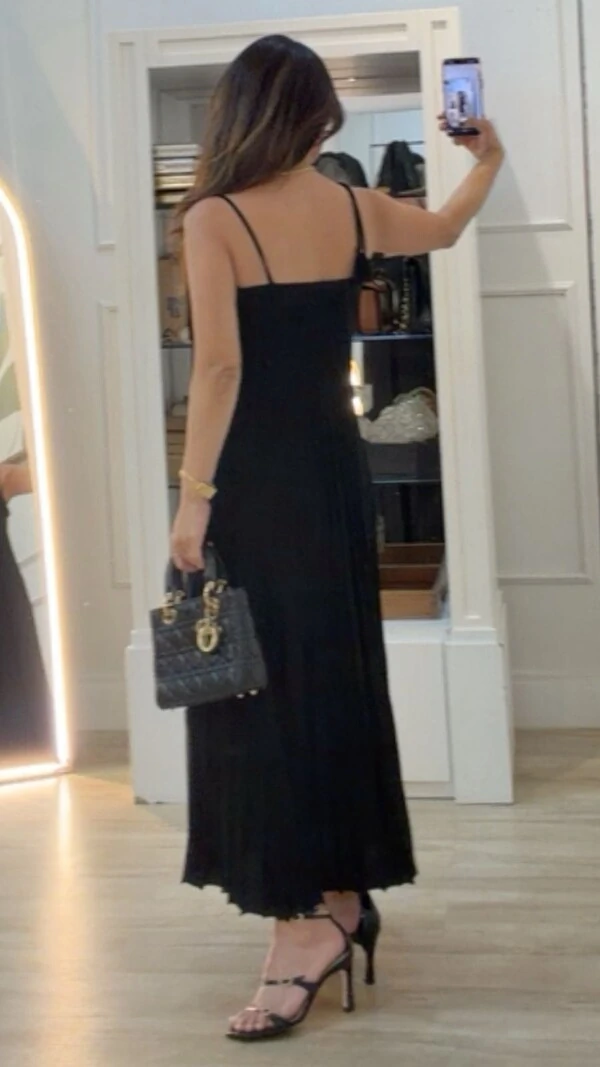 Vestido Tricot Midi Decote Reto Kate Amarração Nos Ombros