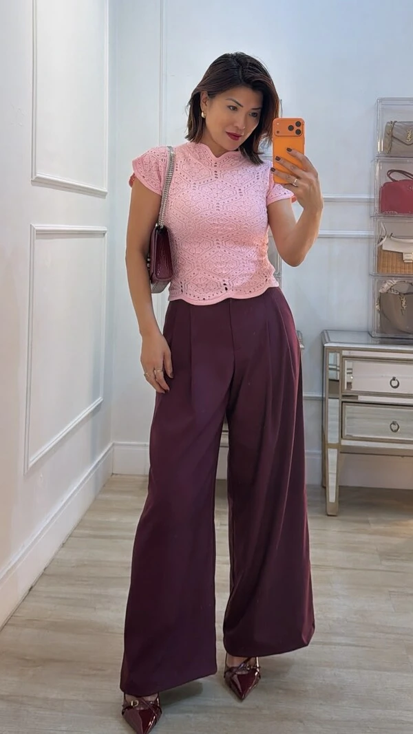Blusa Tricot Com Entremeios Gola Alta Sandy Punhos E Barrado Ondulados