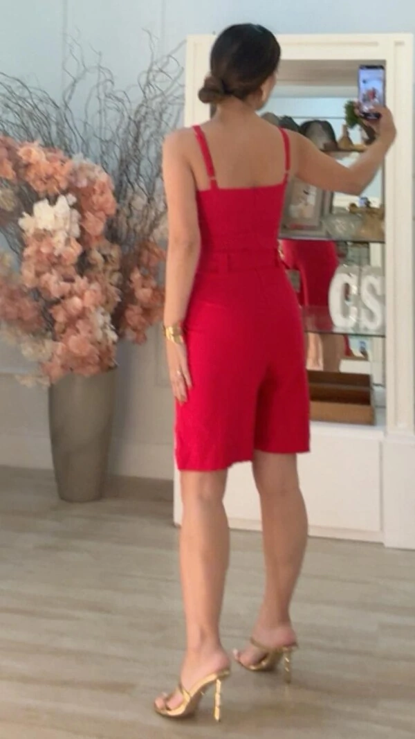 Macaquinho Viscose Com Linho Lívia Cinto Fivela Quadrada