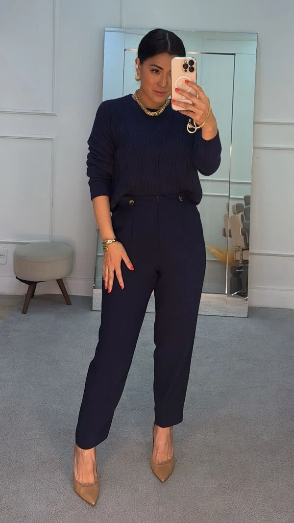 Blusa Tricot Adriana Losangos Texturizados Com Detalhes Trançados