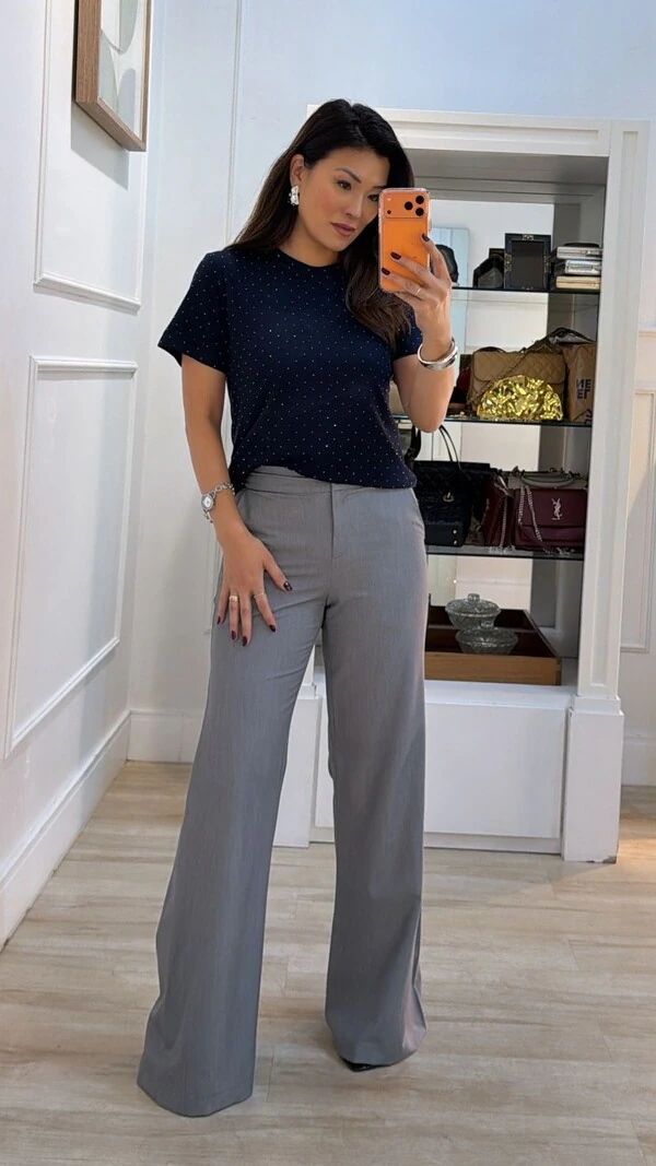 Blusa Malha Shine Com Strass Hotfix