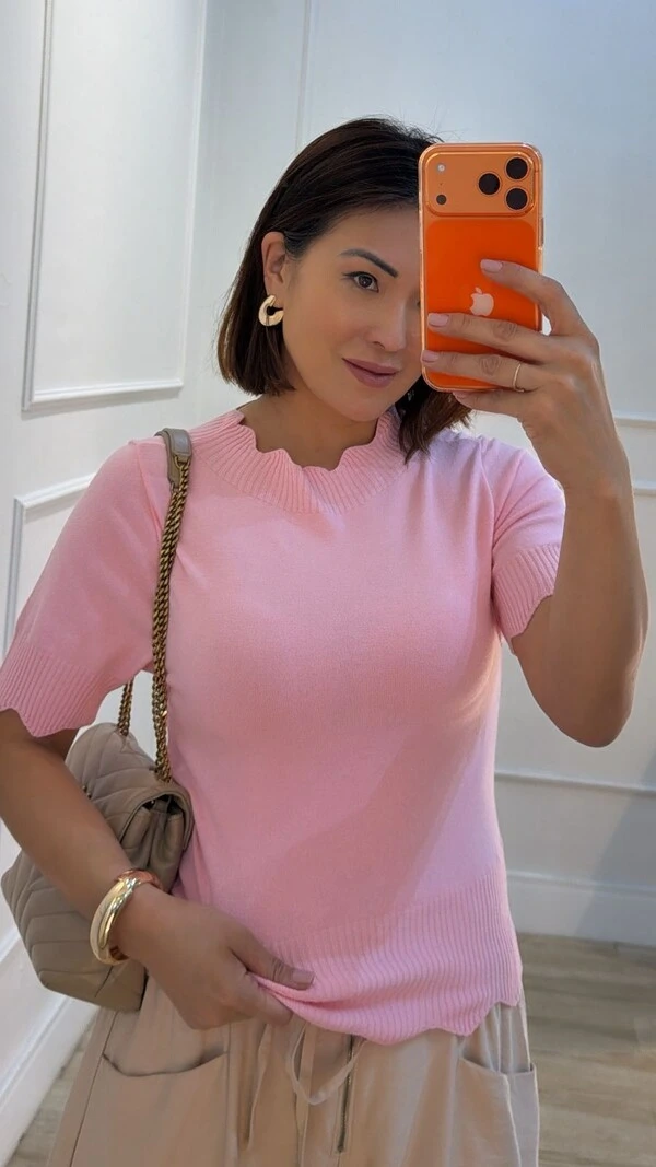 Blusa Tricot Mangas 3/4 Michelle Detalhe Em Nuvem