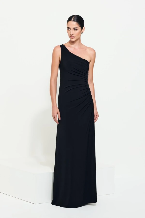 Vestido Longo Drapeado Cris Ombro Único