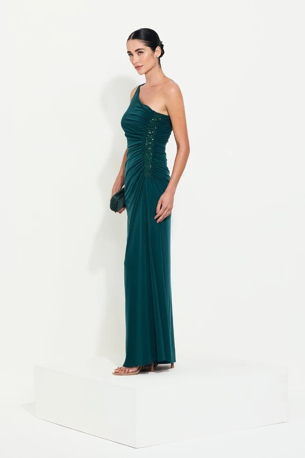 Vestido Longo Drapeado Cris Ombro Único