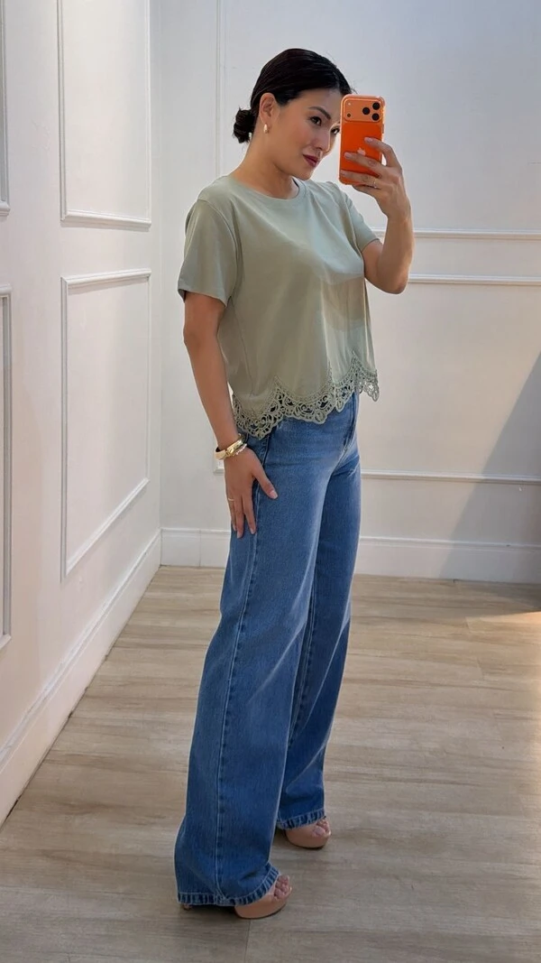 Blusa De Malha Valentina Renda No Barrado