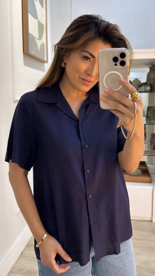 Camisa Linho Mangas Curtas Mila Prega Posterior