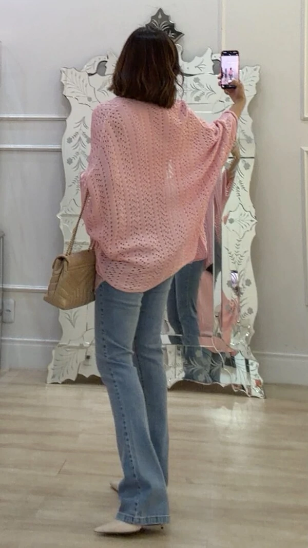 PRÉ-VENDA DATA ESTIMADA DE ENVIO DIA 10/10 Kimono Tricot Vazado Fabi Mangas 3/4