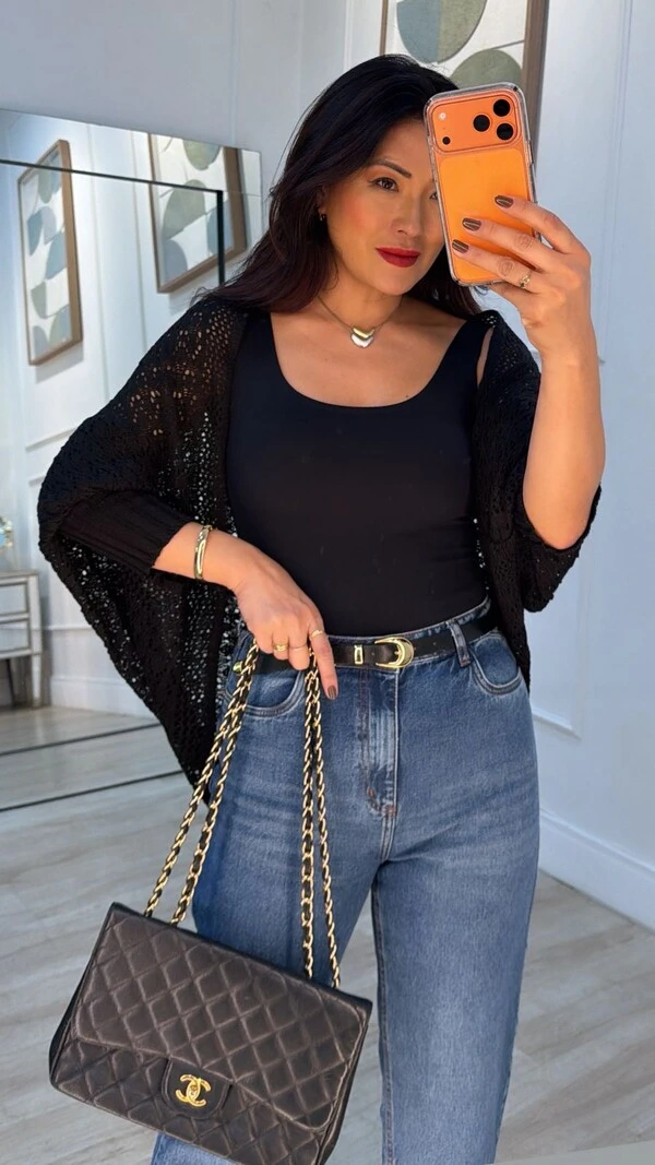 Kimono Capa Tricot Lulu Punhos Largos Canelados