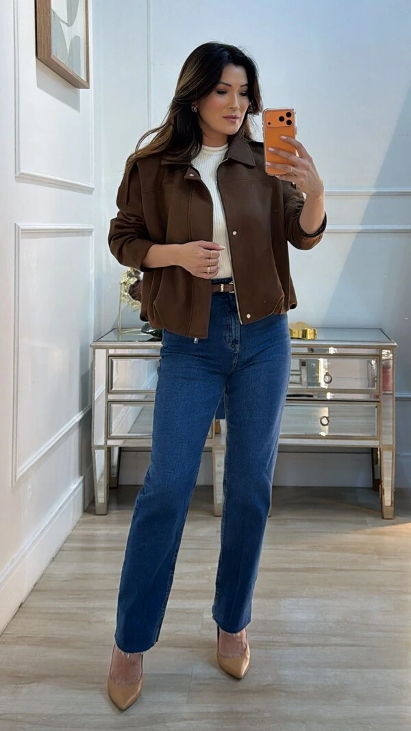 Jaqueta Casaco Balonê Suede Mirelle Martingalê Nos Ombros