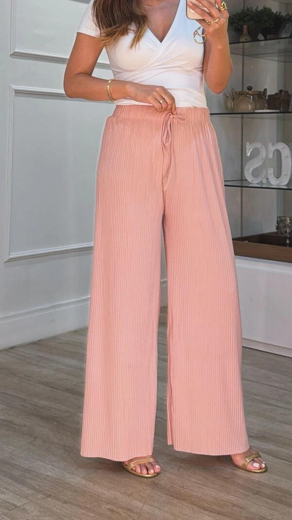 Calça Pantalona Plissada Yandra Amarração Frontal