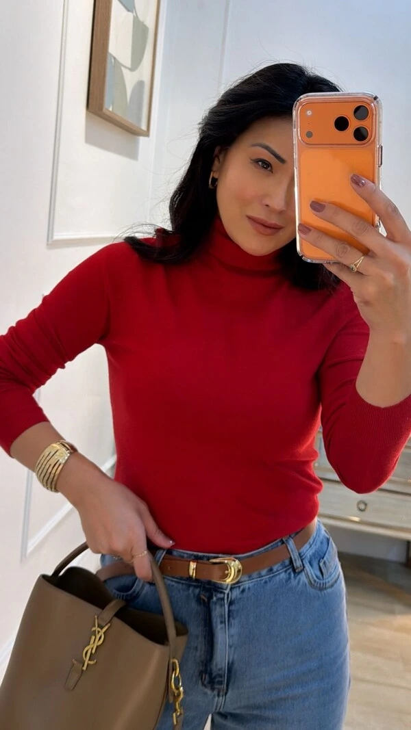 Blusa Tricot Basica Cacharrel Izabelly Nervuras Caneladas Nos Ombros