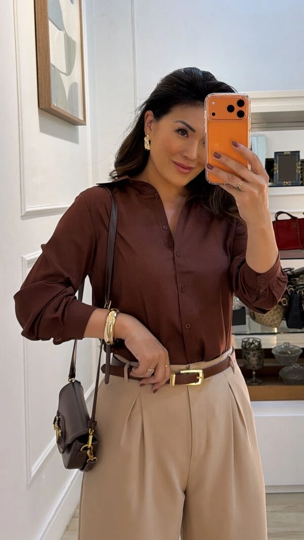 Maxi Camisa Detalhe De Pregas Nos Punhos E Posterior