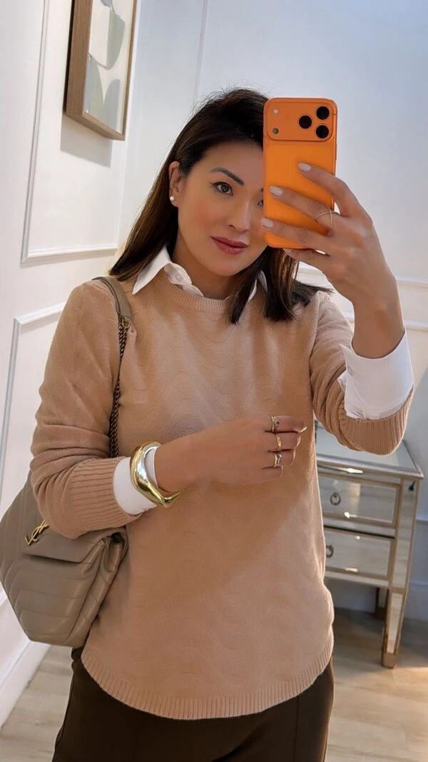 Blusa Tricot Nervuras Em Zigue-Zague Noelle Barrado Arredondado