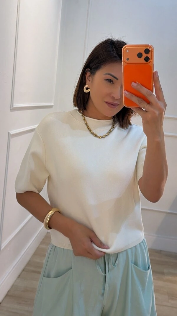 Blusa Tricot Gola Alta Simone Mangas 3/4