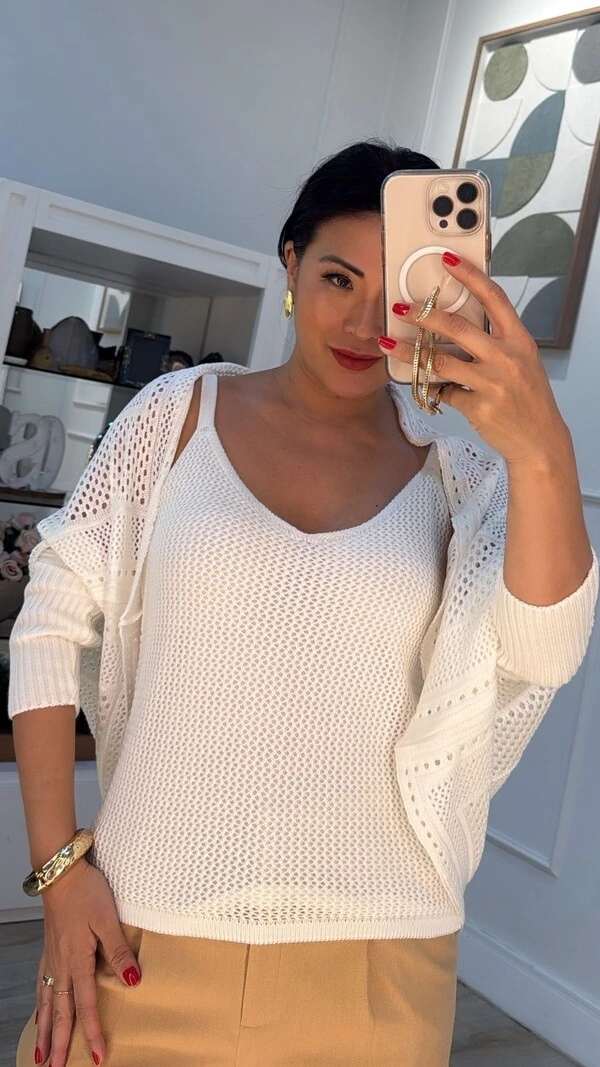 Twin Set Tricot Sheyla Com Entremeios Blusa Regata & Cardigan