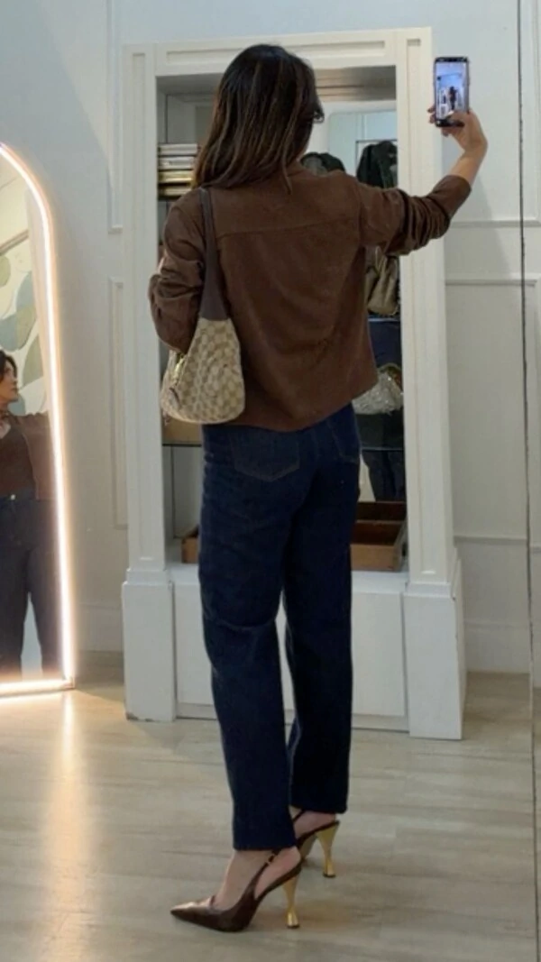 Jaqueta Suede Gola Alta Amora Botões E Zíper Prata