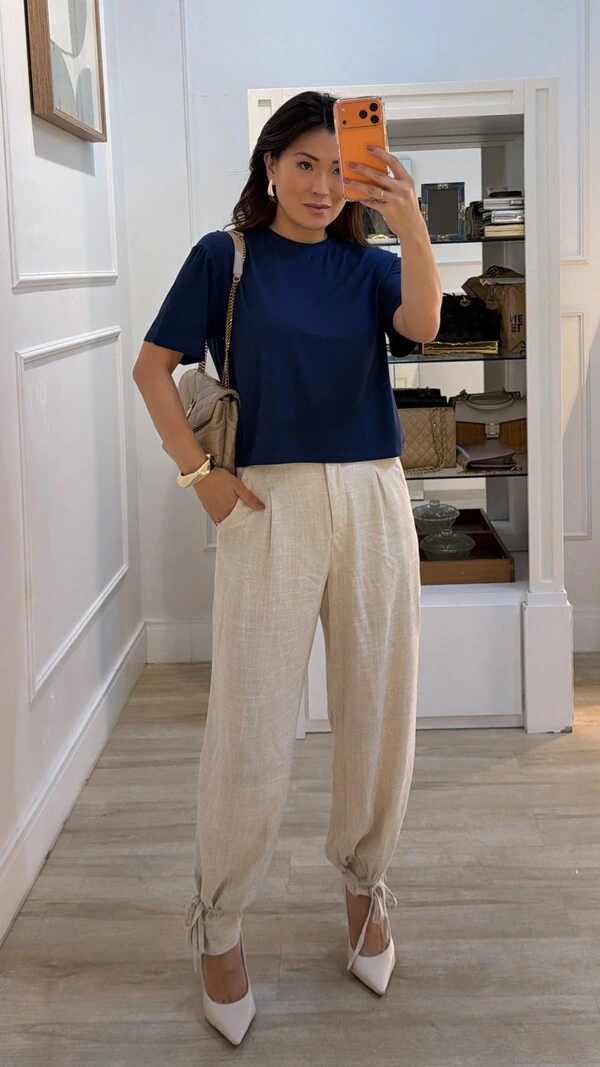 Blusa Malha Ampla Gola Careca Anny Mangas 3/4