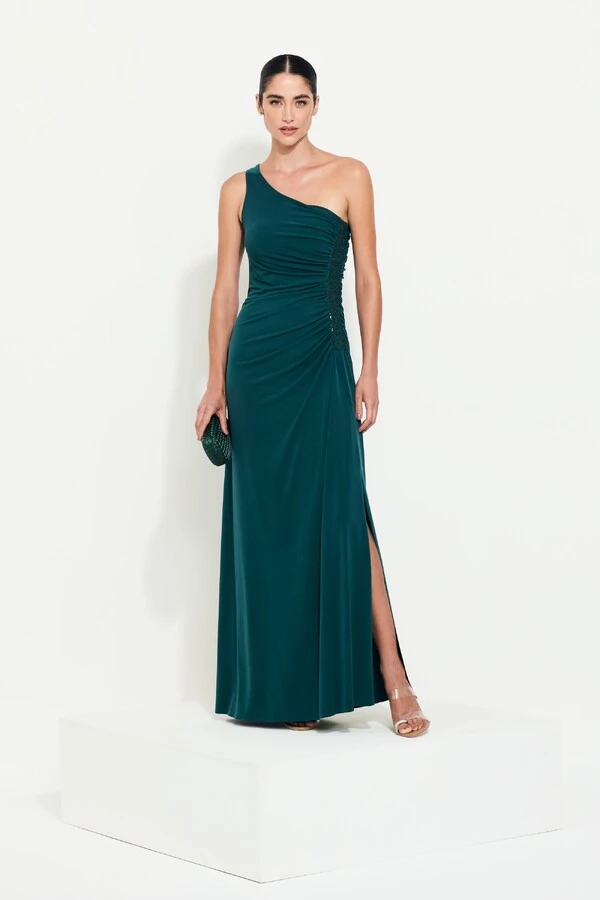 Vestido Longo Drapeado Cris Ombro Único