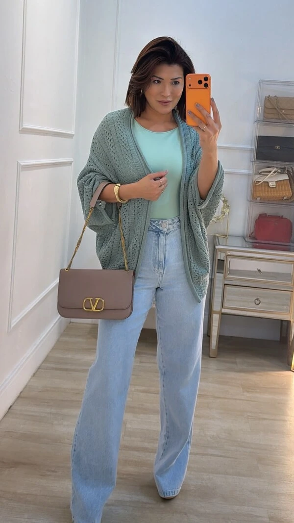 Kimono Tricot Vazado Fabi Mangas 3/4