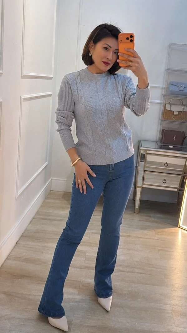 Blusa Tricot Texturas Na Diagonal Alana Trançados Triplos