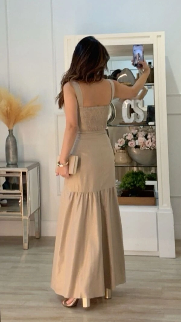 Vestido Longo Fio De Brilho Pietra Decote Coração